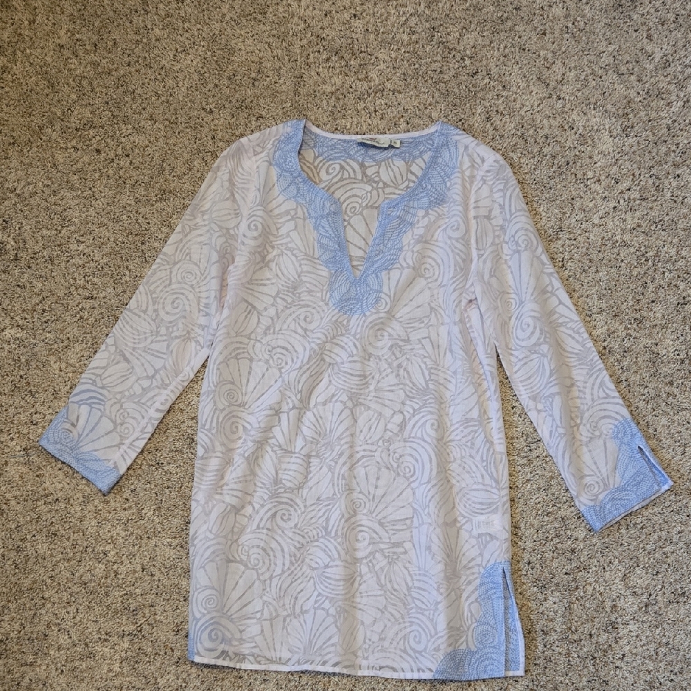 Blue and White Women's Swimsuit Cover Up